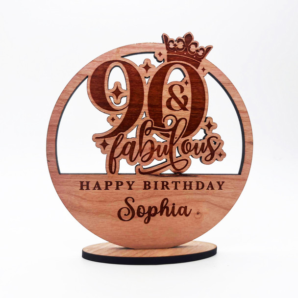 Engraved Wood 90 & Fabulous Milestone Age Birthday Keepsake Personalized Gift