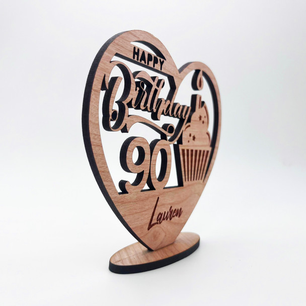 Engraved Wood 90th Birthday Cupcake Milestone Age Keepsake Personalized Gift