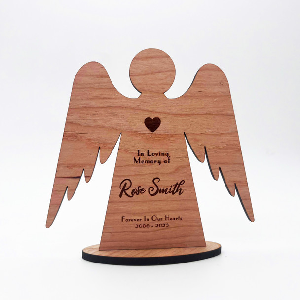 Engraved Wood Memorial Angel In Loving Memory Heart Keepsake Personalized Gift