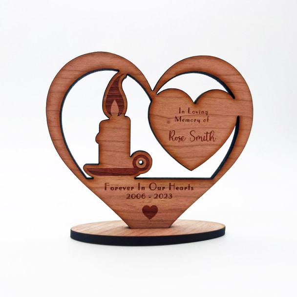 Wood Memorial Candle Heart Forever In Our Hearts Keepsake Personalized Gift