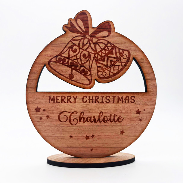 Engraved Wood Merry Christmas Bells Festive Stars Keepsake Personalized Gift