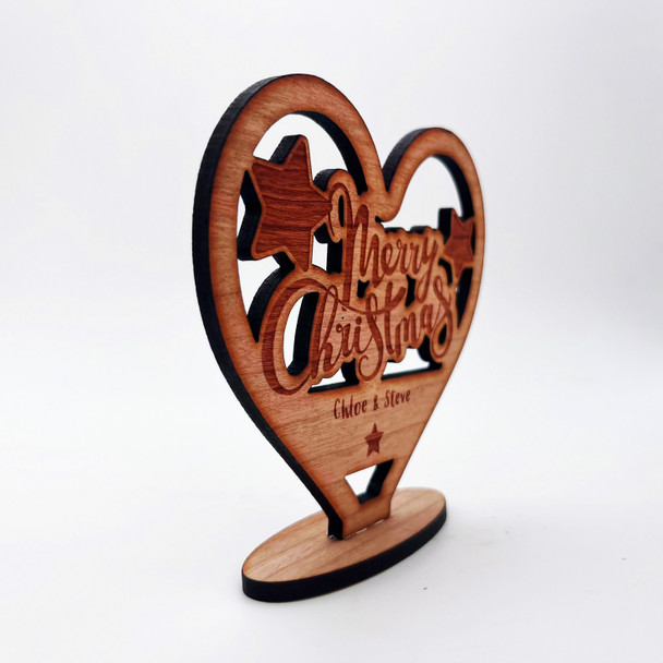 Engraved Wood Merry Christmas Heart Festive Star Keepsake Personalized Gift