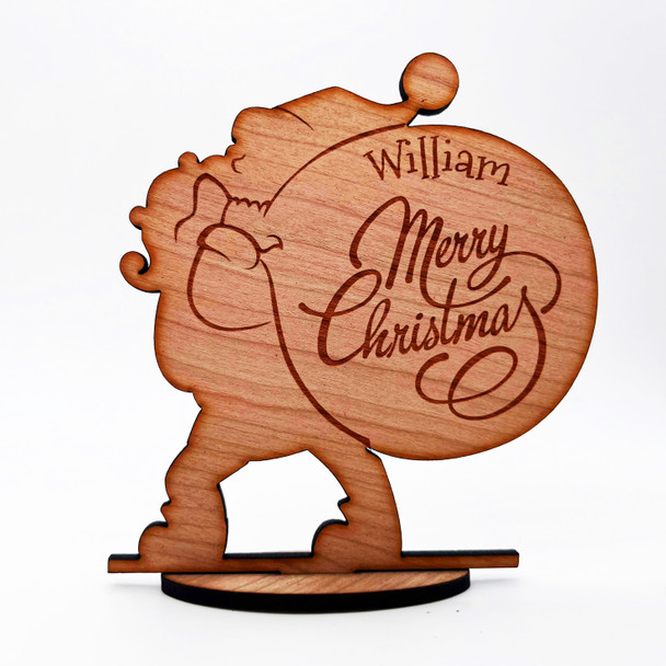 Engraved Wood Santa With Sack Merry Christmas Keepsake Personalized Gift