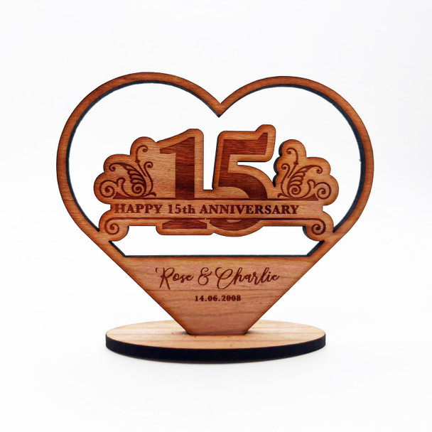 Happy 15th Heart Wedding Anniversary Floral Heart Keepsake Personalized Gift