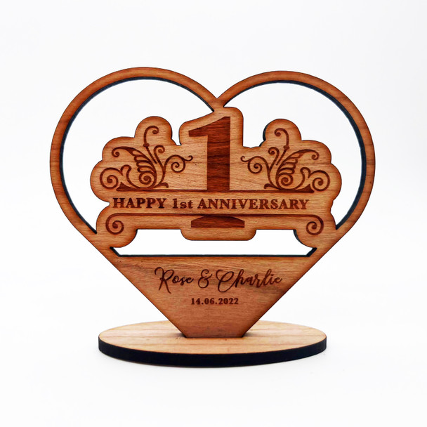 Happy 1st Heart Wedding Anniversary Floral Heart Keepsake Personalized Gift