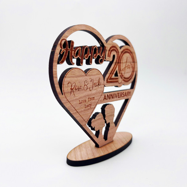 Wood Happy 20 Years Wedding Anniversary Couple Heart Keepsake Personalized Gift