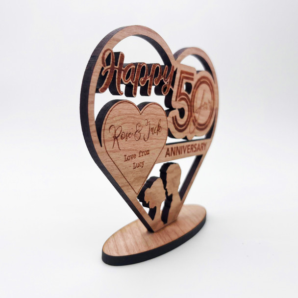 Wood Happy 50 Years Wedding Anniversary Couple Heart Keepsake Personalized Gift