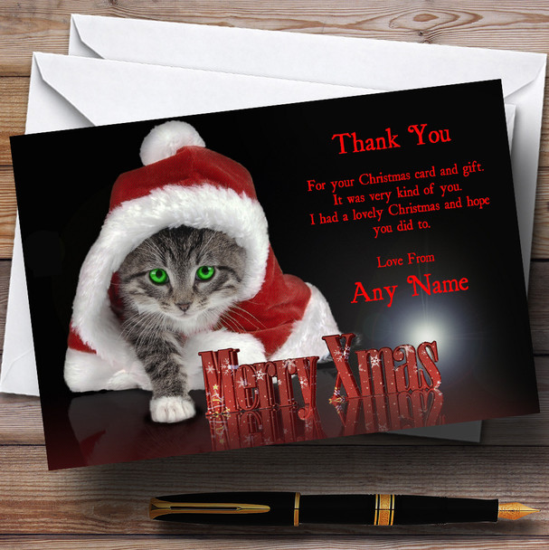 Santa Cat Personalized Christmas Party Thank You Cards