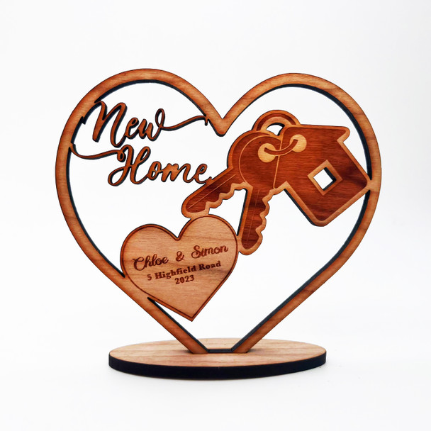 Engraved Wood New Home Heart Keys Couple Keepsake Personalized Gift