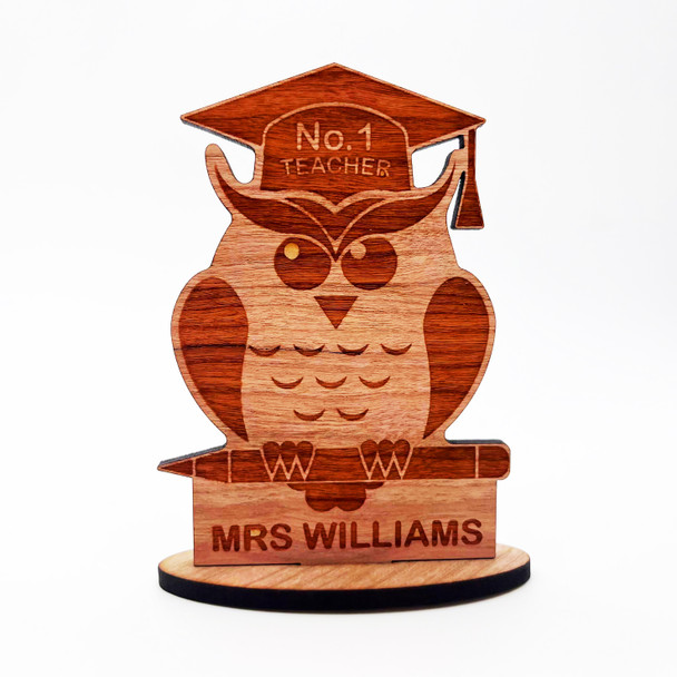Wood No.1 Owl Teacher Thank You School Leavers Keepsake Personalized Gift
