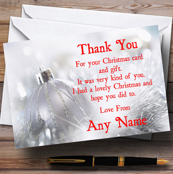 Silver Bauble Personalized Christmas Party Thank You Cards