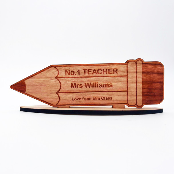 Wood No.1 Teacher Pencil Thank You School Leavers Keepsake Personalized Gift