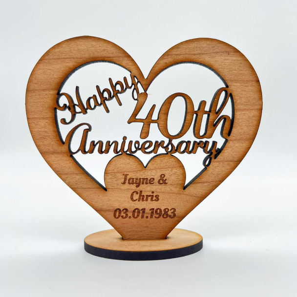 Happy 40th Wedding Anniversary Heart Engraved Keepsake Personalized Gift