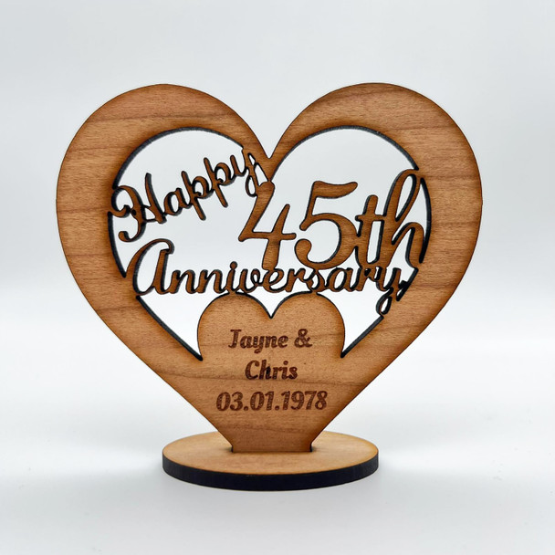 Happy 45th Wedding Anniversary Heart Engraved Keepsake Personalized Gift