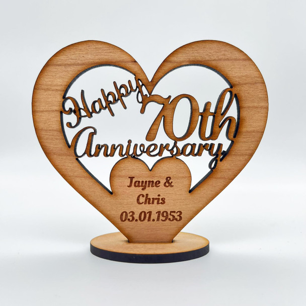 Happy 70th Wedding Anniversary Heart Engraved Keepsake Personalized Gift
