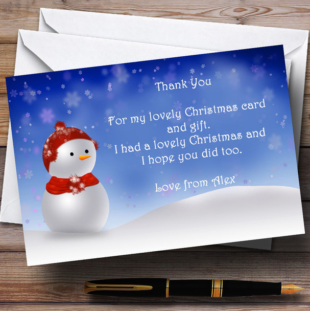 Blue Snowman Personalized Christmas Party Thank You Cards