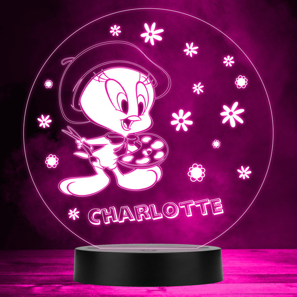 Looney Tunes Artist Tweety Floral Kids Personalized Gift MultiColor Lamp Night Light