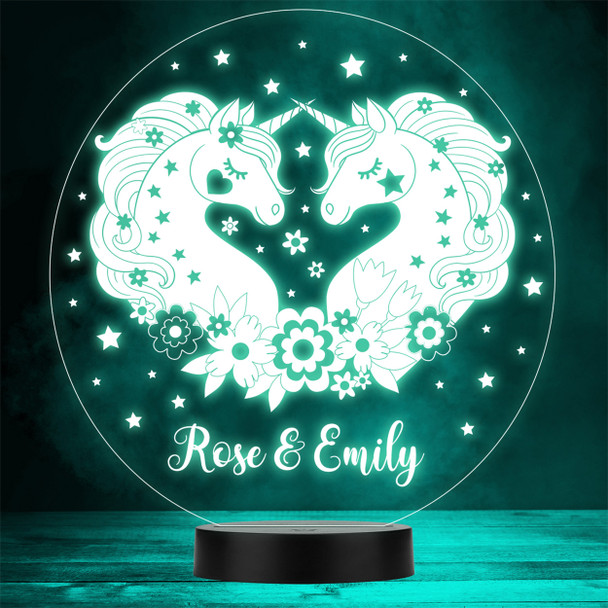 Two Unicorns With Flowers & Hearts LED Lamp Personalized Gift Night Light