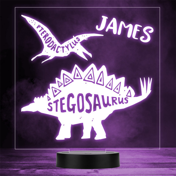 Dinosaur Silhouette Stegosaurus & Pterodactyl LED Lamp Personalized Gift Night Light