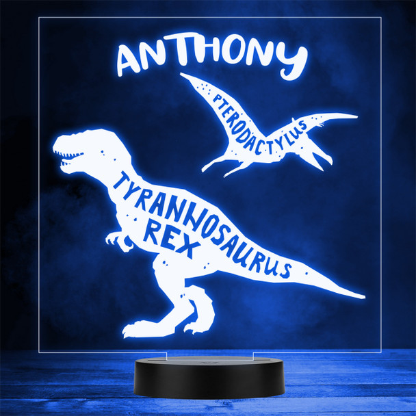 Dinosaur Silhouette T-Rex & Pterodactyls LED Lamp Personalized Gift Night Light