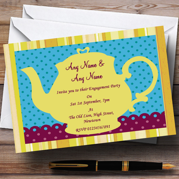 Big Yellow Teapot Vintage Engagement Party Personalized Invitations