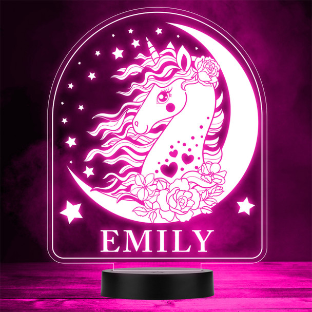 Pretty Heart Unicorn Flowers & Moon Stars LED Lamp Personalized Gift Night Light