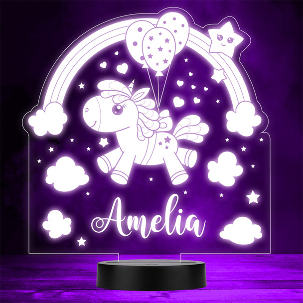 Cute Unicorn Flying On Balloons Rainbow Stars Gift Color Changing Lamp Night Light