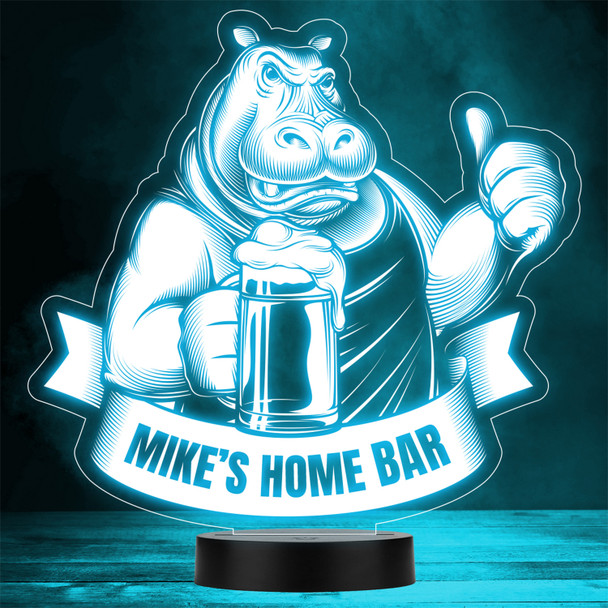 Funny Hippo Holding Beer Glass Pint Home Bar Man Cave Color Changing Lamp Night Light
