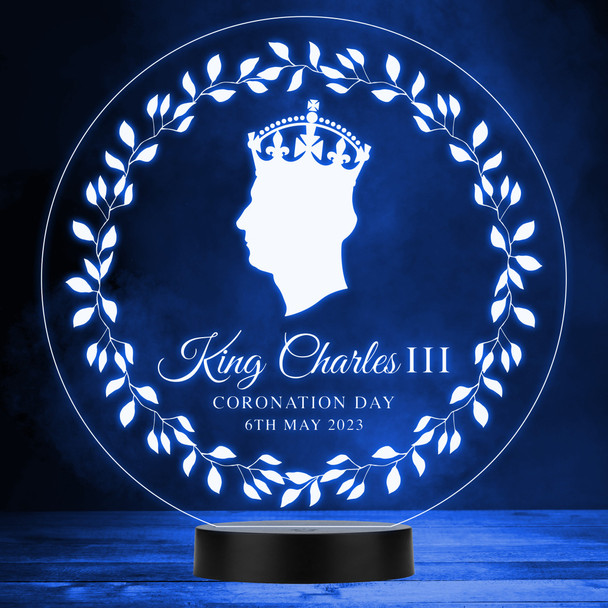 Leafy Wreath Silhouette Profile Of King Charles Souvenir LED Lamp Color Night Light Leafy Wreath Silhouette Profile Of King Charles Souvenir LED Lamp Color Night Light
