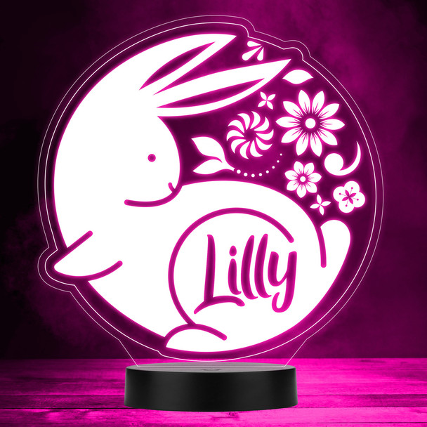 Cute Bunny & Flowers Color Changing LED Lamp Personalized Gift Night Light