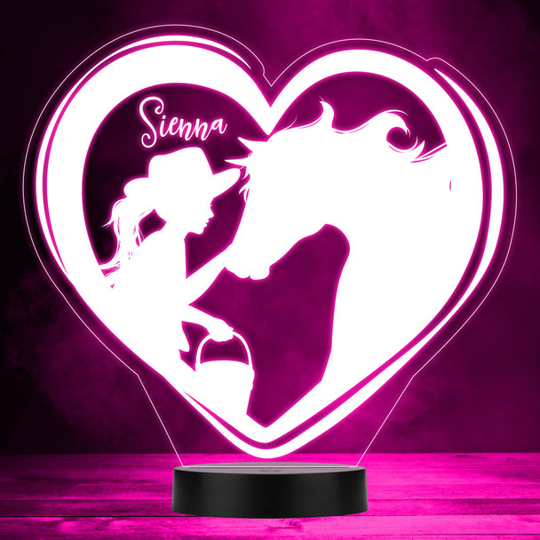 Horse & Cowgirl Heart Silhouette LED Lamp Personalized Gift Night Light
