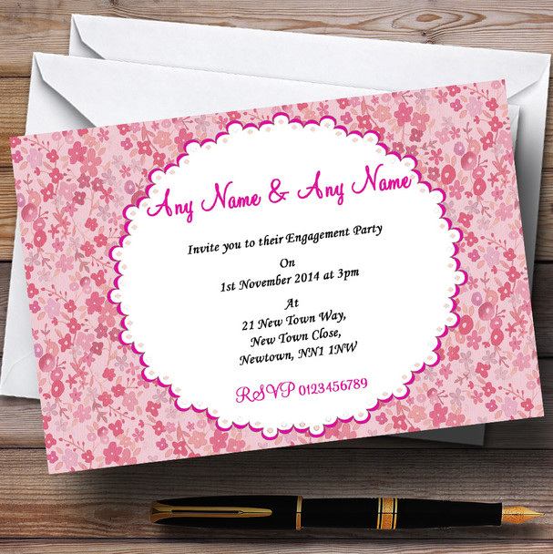 Pink Floral Vintage Garden Engagement Party Personalized Invitations