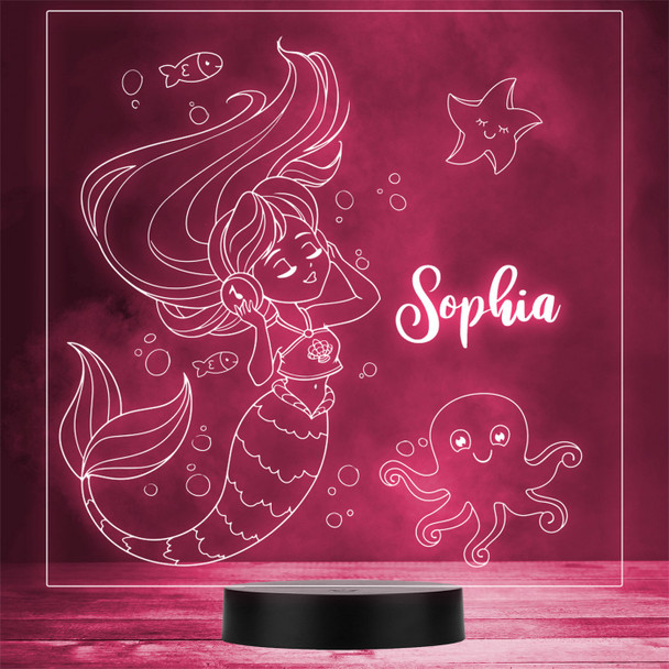 Girls Long Hair Mermaid Listen To Music Square Custom Gift Color Lamp Night Light Girls Long Hair Mermaid Listen To Music Square Custom Gift Color Lamp Night Light
