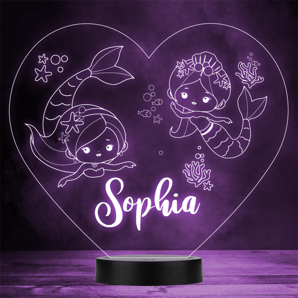 Girls Two Cute Mermaids Heart Personalized Gift Color Changing LED Lamp Night Light Girls Two Cute Mermaids Heart Personalized Gift Color Changing LED Lamp Night Light