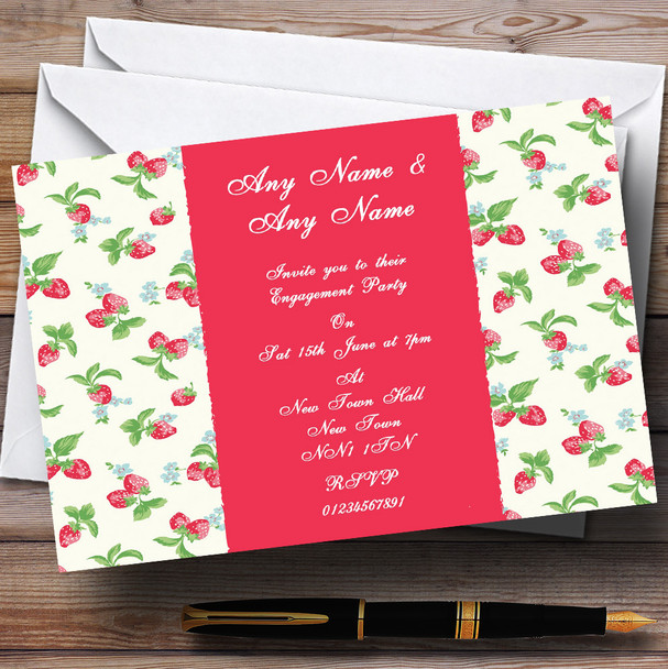 Strawberry Pink Vintage Tea Engagement Party Personalized Invitations
