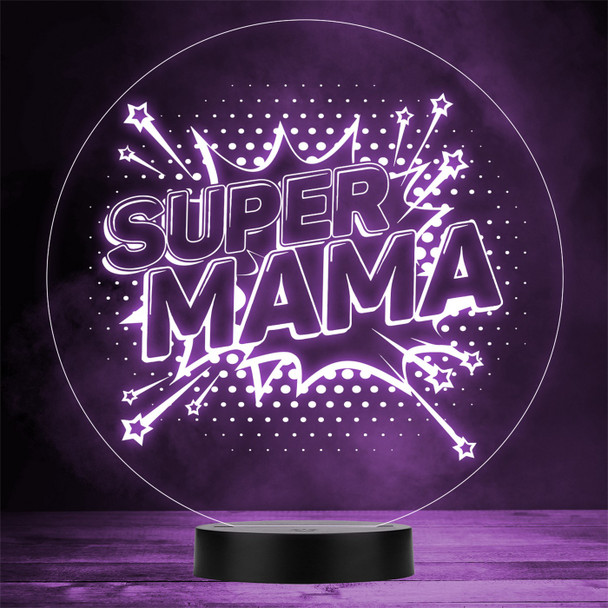 Super Mama Comic Style Stars Round Personalized Gift Any Color LED Lamp Night Light