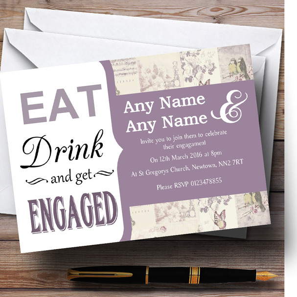 Lilac Vintage Birdcage Eat Drink Vintage Birdcage Personalized Engagement Party Invitations