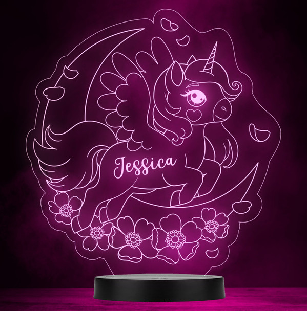 Girls Cute Unicorn Jumping Over The Moon Color Changing Lamp Night Light