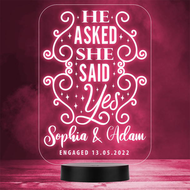 She Said Yes Engagement Personalized Gift Color Changing Lamp Night Light