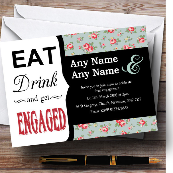 Shabby Chic Floral Eat Drink Personalized Engagement Party Invitations