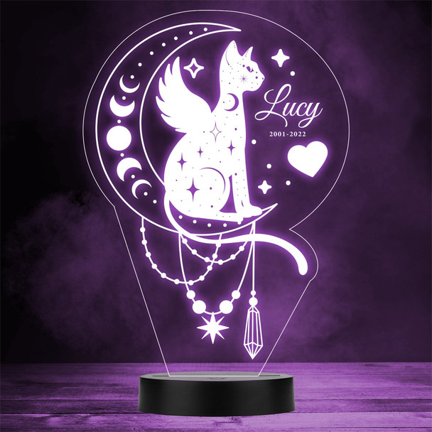 Angel Cat Moon Pet Loss Memorial Personalized Gift Color Changing Lamp Night Light