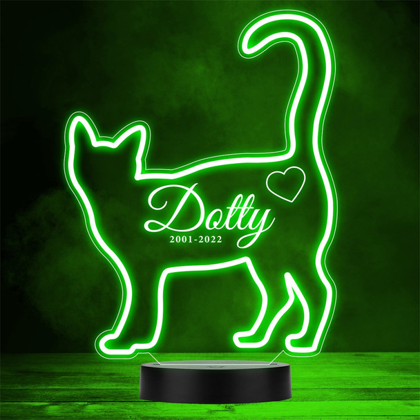 Line Art Cat Memorial Dates Pet Loss Personalized Gift Color Changing Lamp Night Light