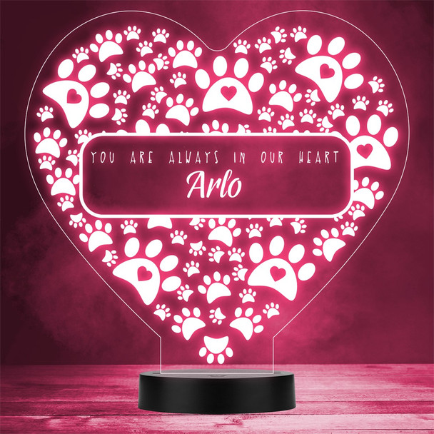 Paw Prints Always In Our Pet Loss Memorial Personalized Gift Color Lamp Night Light