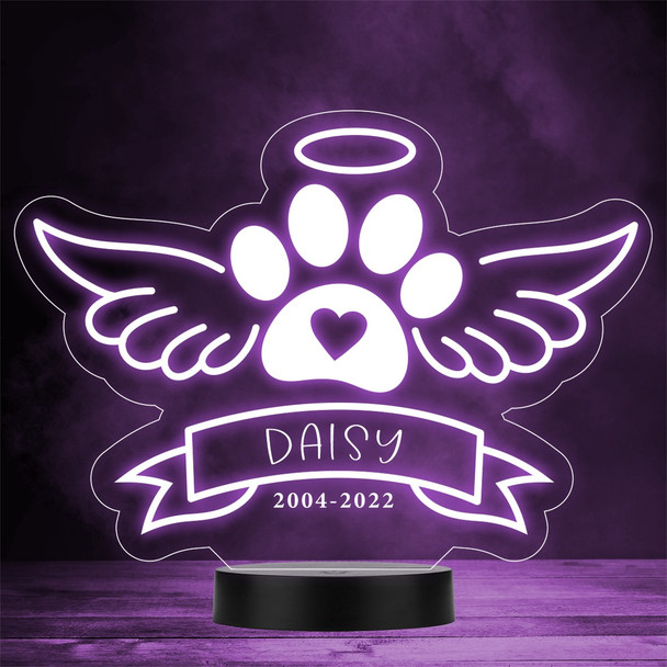 Angel Paw Pet Loss Memorial Wings Halo Personalized Gift Color Lamp Night Light