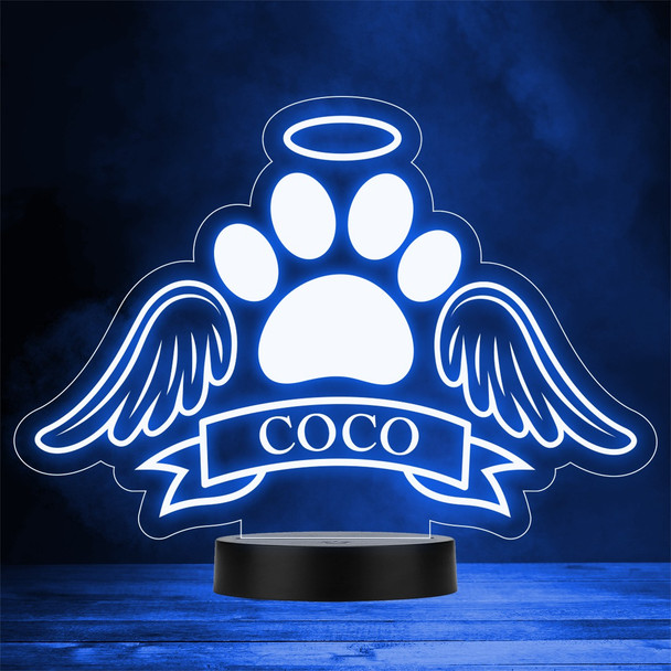 Pet Loss Paw With Angel Wings Memorial Personalized Gift Color Lamp Night Light