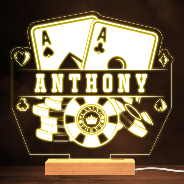 Ace Cards Poker Chips Gambling Casino Personalized Gift Warm White Lamp Night Light