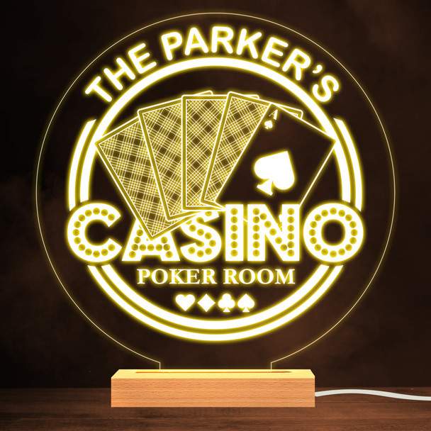 Casino Playing Cards Poker Room Round Personalized Gift Warm White Lamp Night Light