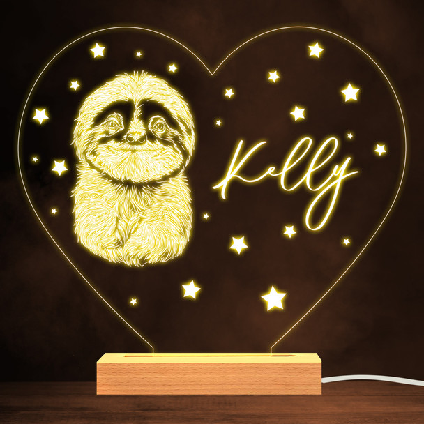 Cute Sloth & Stars Heart Animal Lover Personalized Gift Warm White Lamp Night Light