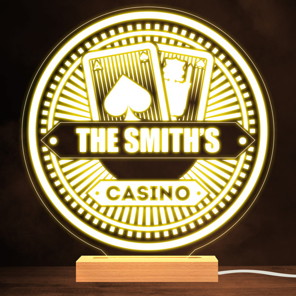 Family Casino Round Playing Cards Personalized Gift Warm White Lamp Night Light