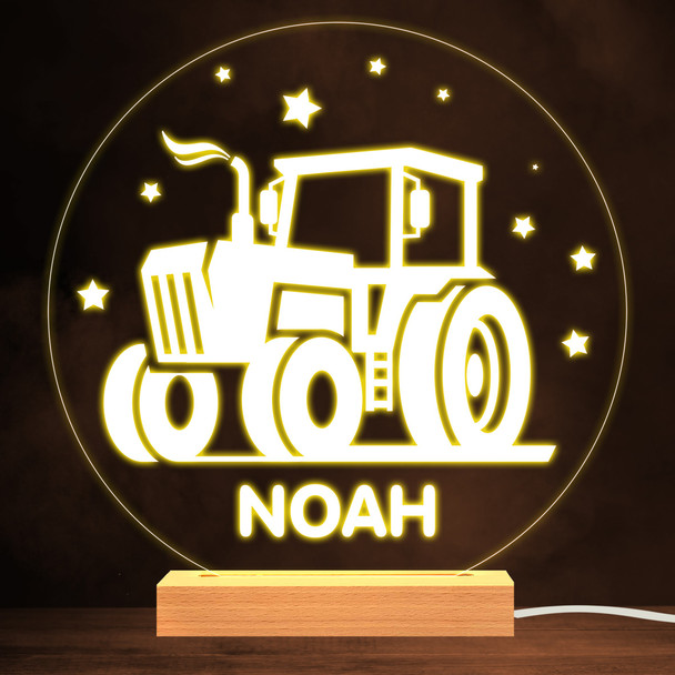 Stars Tractor Silhouette Round Personalized Gift Warm White Lamp Night Light